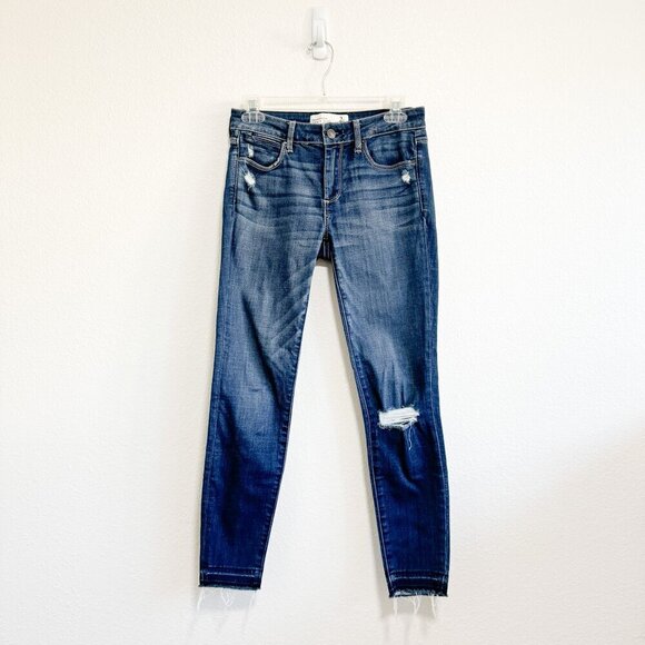 ABERCROMBIE & FITCH Dark Wash Distressed Ankle Jeans 2 Regular Raw Hem Boho - Picture 1 of 6